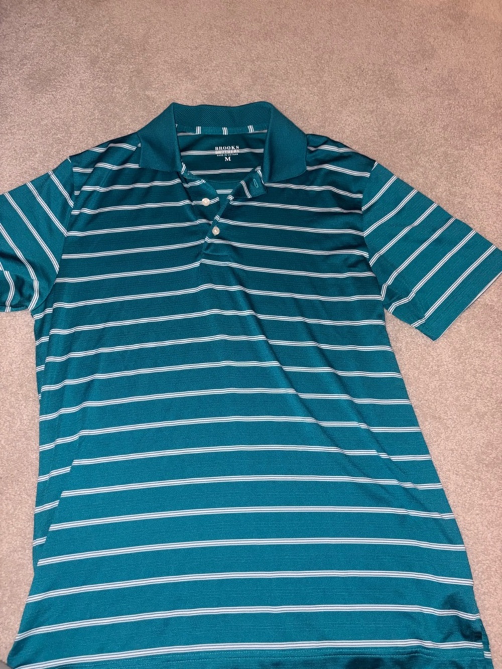 Brooks Brothers Teal and White Stripe Polo Shirt - size M